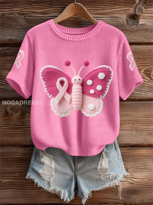 Kvinnors rosa fjäril rosa band bröstcancer medvetenhet Support Tee mörk rosa / S