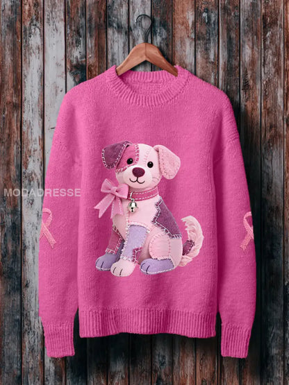 Kvinnors rosa hund rosa band bröstcancer medvetenhet Stöd Sweatshirt rosrött / S