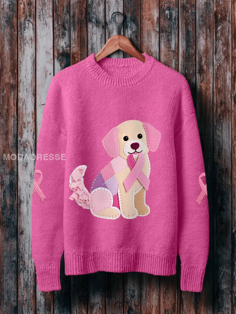 Kvinnors rosa hund rosa band bröstcancer medvetenhet Stöd tröjar rosrött / S