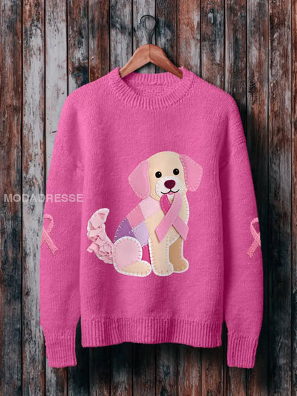 Kvinnors rosa hund rosa band bröstcancer medvetenhet Stöd tröjar rosrött / S