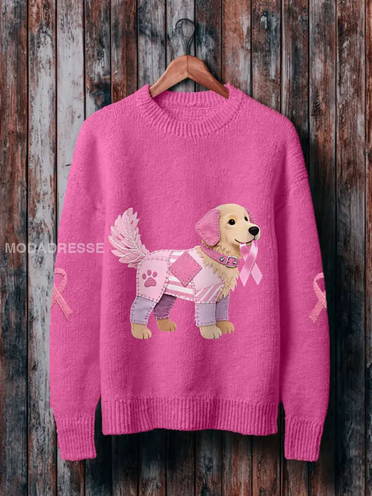 Kvinnors rosa hund rosa band bröstcancer medvetenhet Stöd tröjar rosrött / S