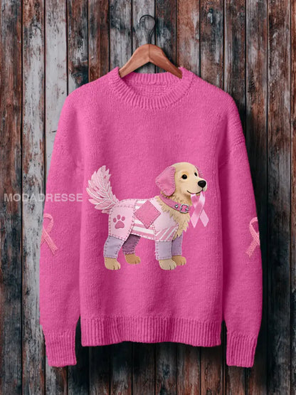 Kvinnors rosa hund rosa band bröstcancer medvetenhet Stöd tröjar rosrött / S