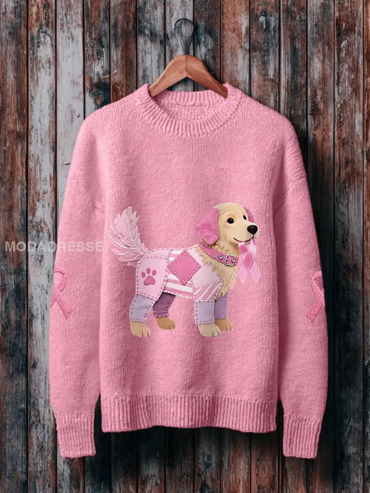 Kvinnors rosa hund rosa band bröstcancer medvetenhet Stöd tröjar runt / S