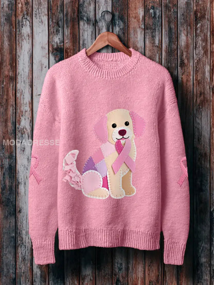 Kvinnors rosa hund rosa band bröstcancer medvetenhet Stöd tröjar runt / S