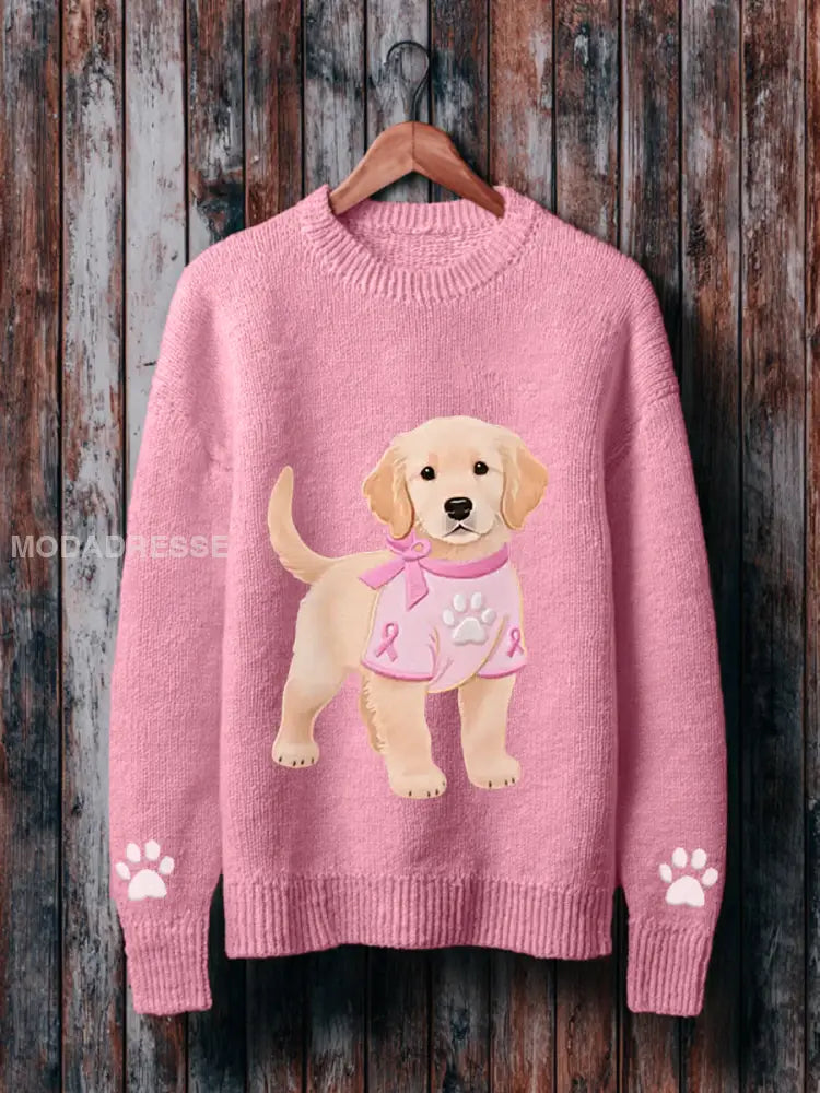 Kvinnors rosa hund rosa band bröstcancer medvetenhet Stöd tröjar runt / S
