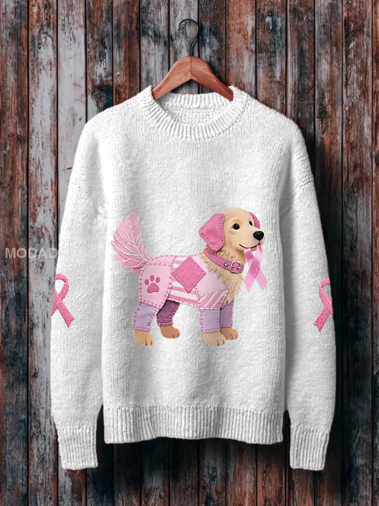 Kvinnors rosa hund rosa band bröstcancer medvetenhet Stöd tröjar vitt / S
