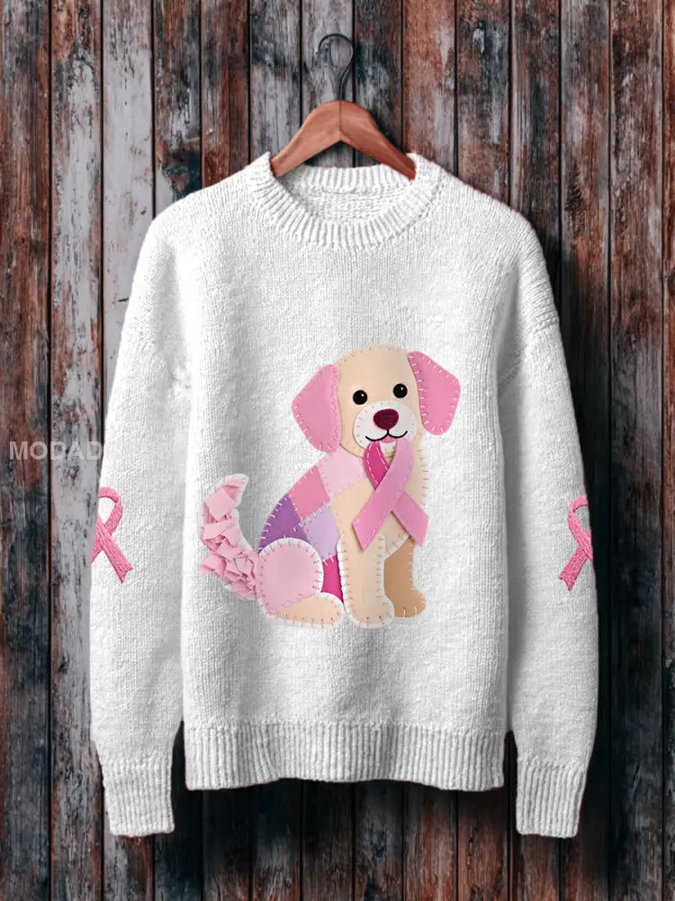 Kvinnors rosa hund rosa band bröstcancer medvetenhet Stöd tröjar vitt / S