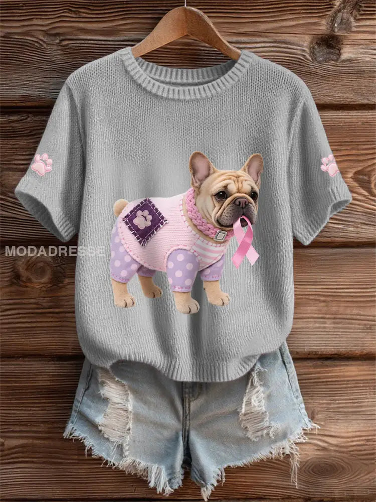 Kvinnors rosa hund rosa band bröstcancer medvetenhet Support Tee grå / S