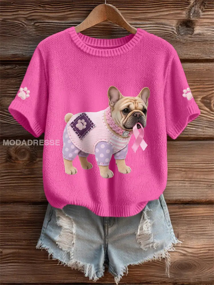 Kvinnors rosa hund rosa band bröstcancer medvetenhet Support Tee rosröd / S