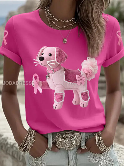 Kvinnors rosa hund rosa band bröstcancer medvetenhet Support Tee rosröd / S