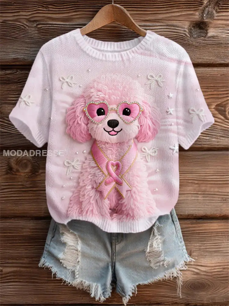 Kvinnors rosa hund rosa band bröstcancer medvetenhet Support Tee runk / S
