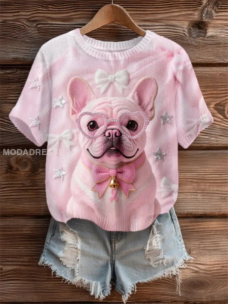Kvinnors rosa hund rosa band bröstcancer medvetenhet Support Tee runk / S