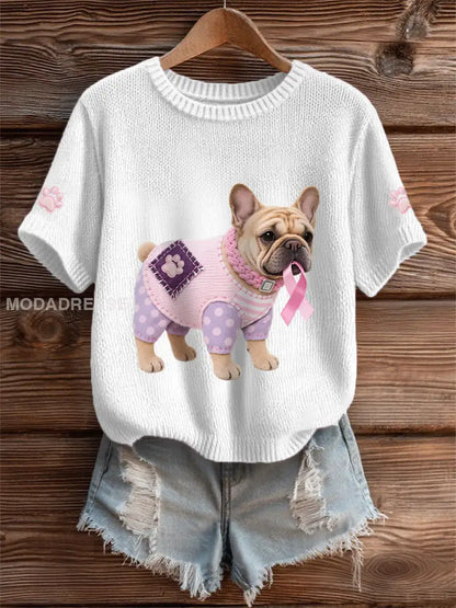 Kvinnors rosa hund rosa band bröstcancer medvetenhet Support Tee vit / S