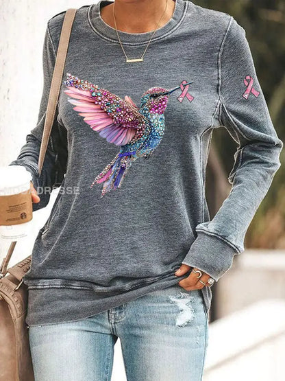 Kvinnors rosa kolibri Print Casual Sweatshirt grå / S