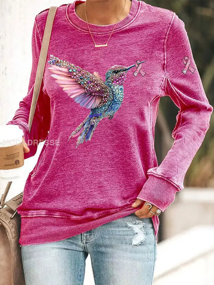 Kvinnors rosa kolibri Print Casual Sweatshirt rosröd / S