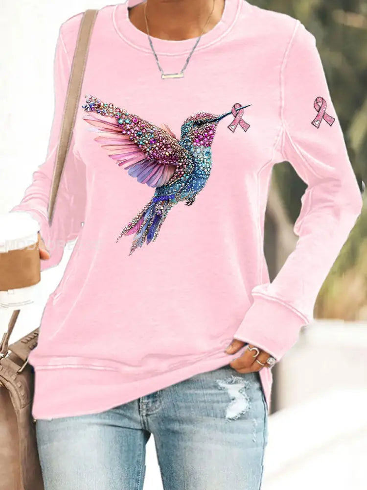 Kvinnors rosa kolibri Print Casual Sweatshirt rost / S