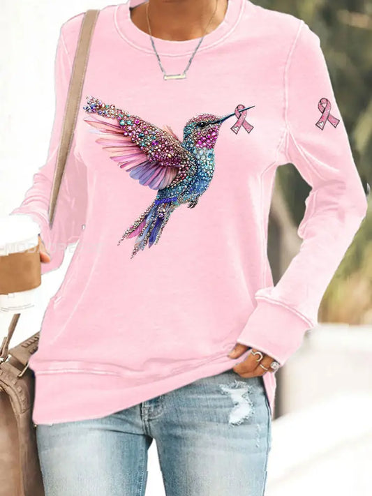 Kvinnors rosa kolibri Print Casual Sweatshirt rost / S