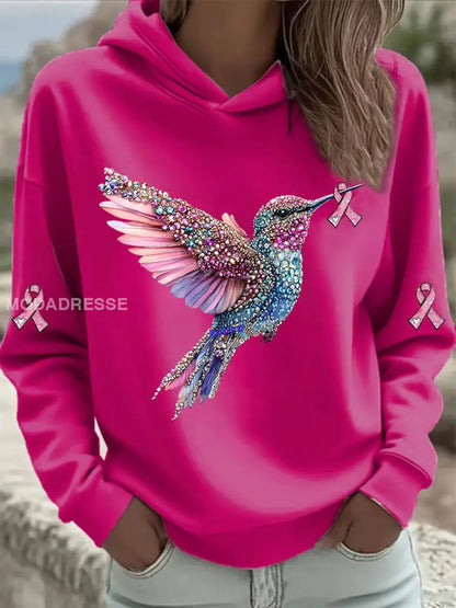 Kvinnors rosa kolibri Print Hoodie Print rosröd / S
