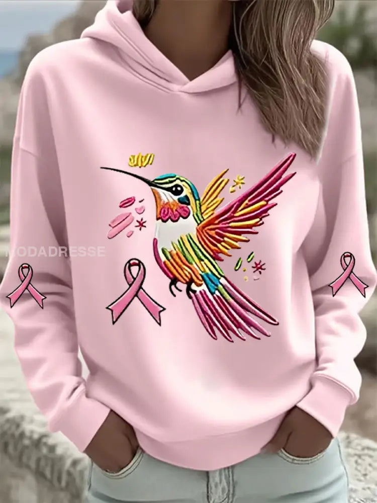 Kvinnors rosa kolibri Print Hoodie Print rost / S