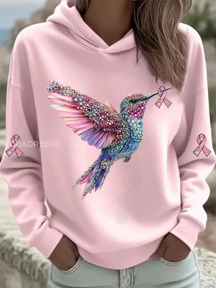 Kvinnors rosa kolibri Print Hoodie Print rost / S