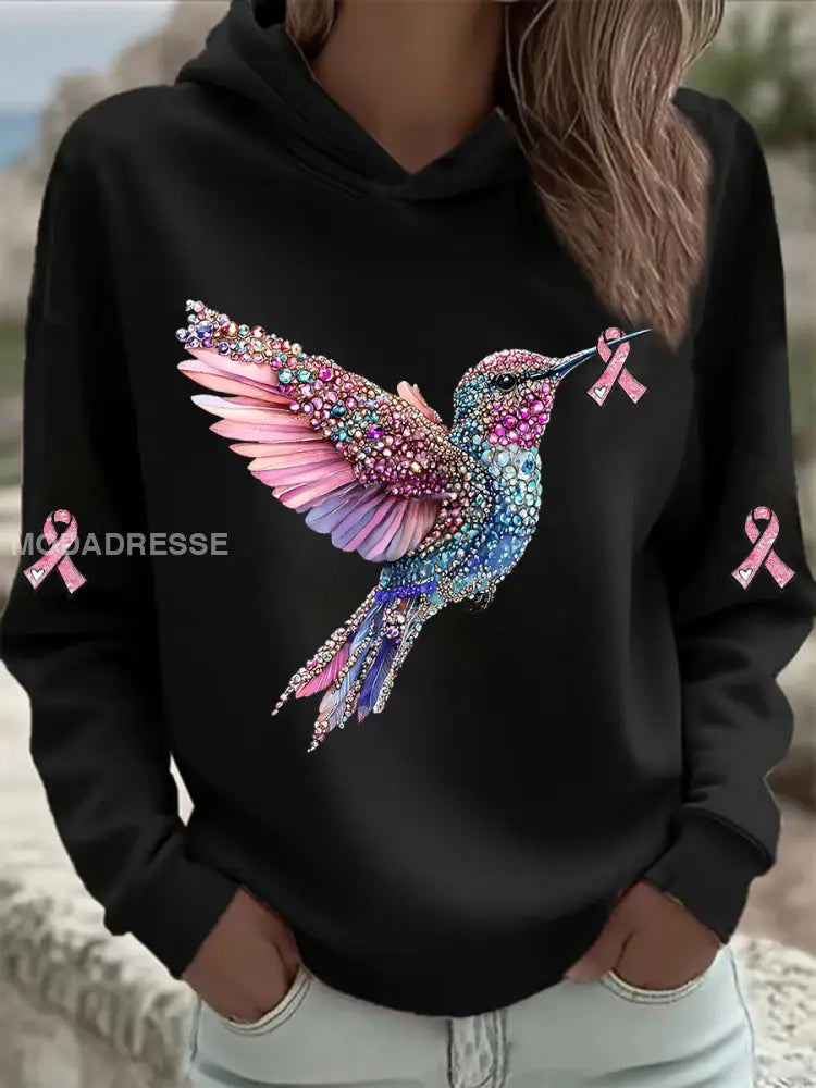 Kvinnors rosa kolibri Print Hoodie Print svart / S
