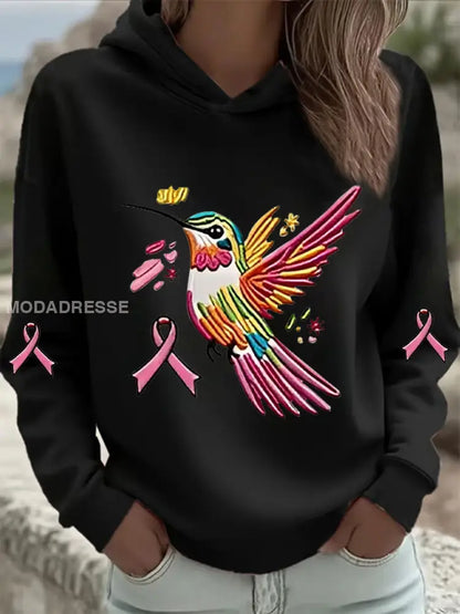 Kvinnors rosa kolibri Print Hoodie Print svart / S