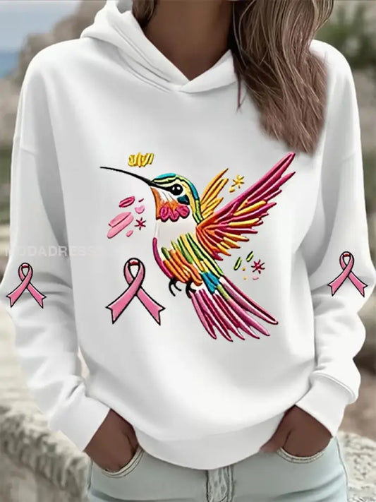 Kvinnors rosa kolibri Print Hoodie Print vit / S