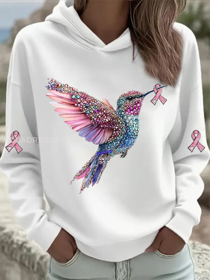 Kvinnors rosa kolibri Print Hoodie Print vit / S