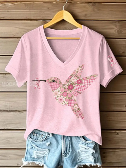 Kvinnors rosa kolibri Print T shirt ljus rosa / S