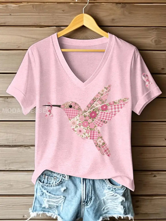 Kvinnors rosa kolibri Print T shirt ljus rosa / S