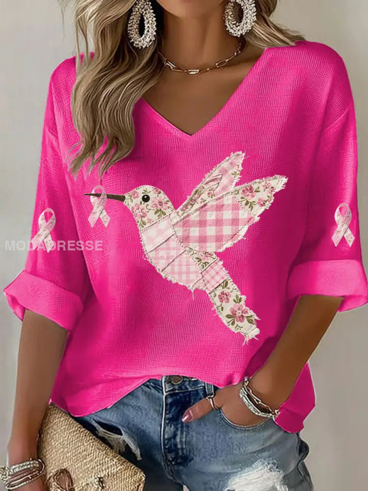 Kvinnors rosa kolibri Print T shirt rosröd / S