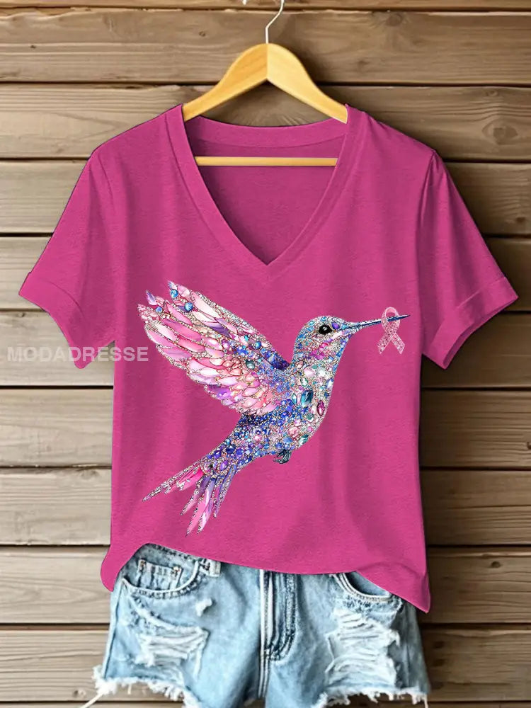 Kvinnors rosa kolibri Print T shirt rosröd / S