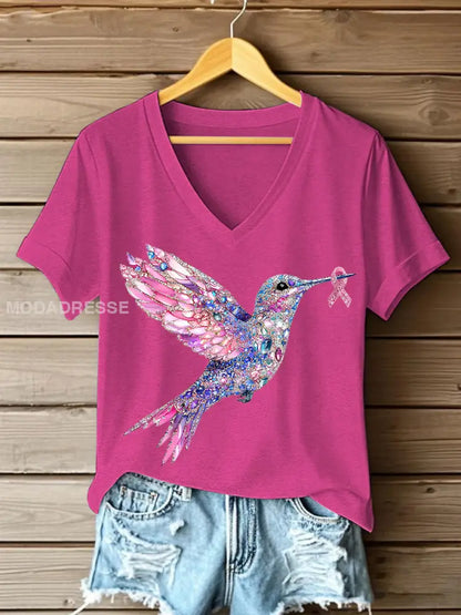 Kvinnors rosa kolibri Print T shirt rosröd / S