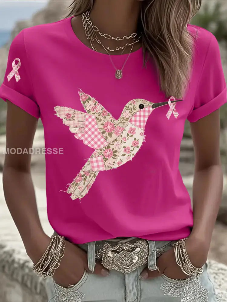 Kvinnors rosa kolibri Print T shirt rosröd / S