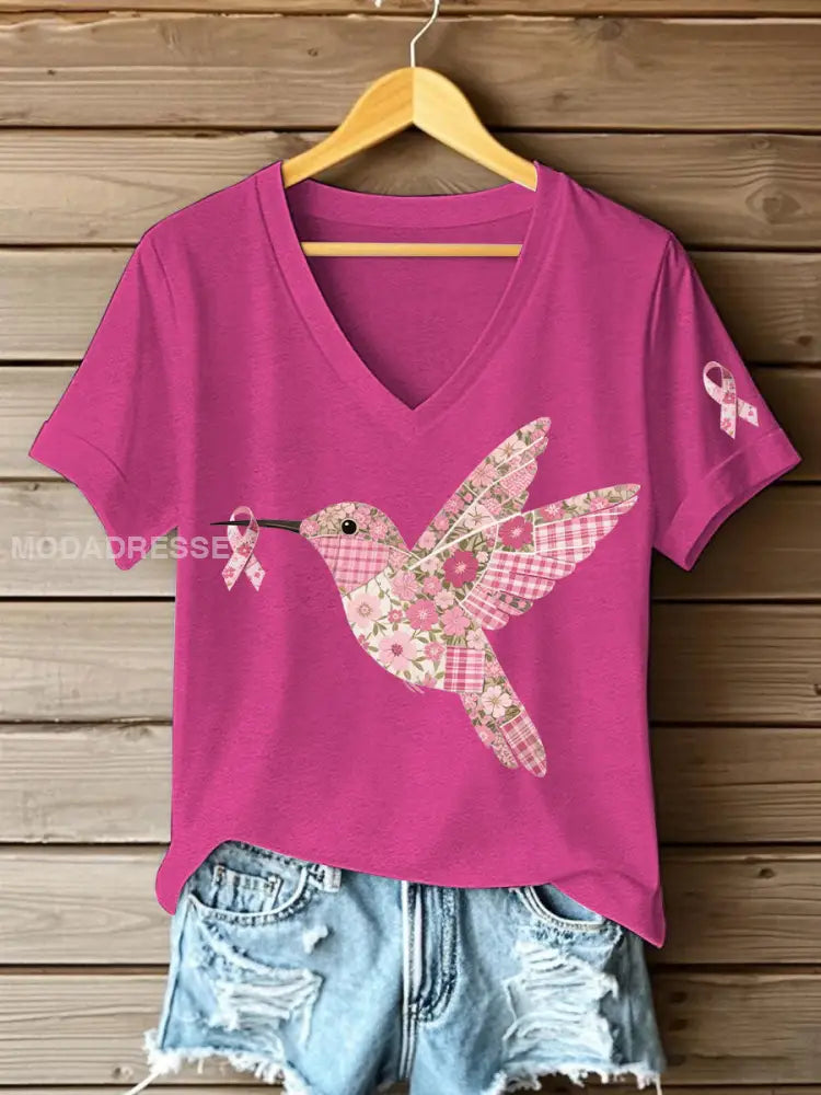 Kvinnors rosa kolibri Print T shirt rosröd / S