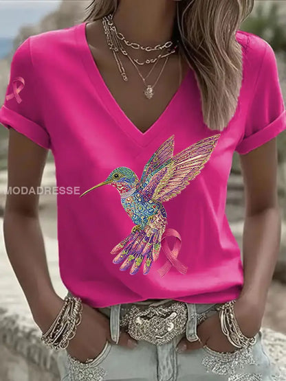 Kvinnors rosa kolibri Print T shirt rosröd / S