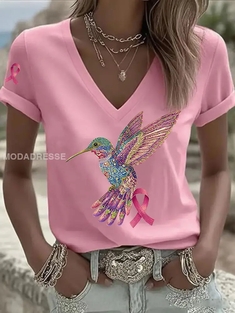 Kvinnors rosa kolibri Print T shirt rost / S