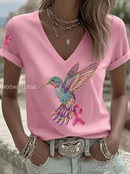 Kvinnors rosa kolibri Print T shirt rost / S