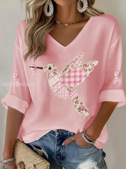 Kvinnors rosa kolibri Print T shirt rost / S