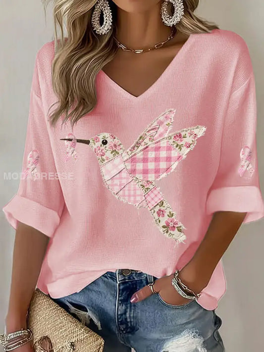 Kvinnors rosa kolibri Print T shirt rost / S