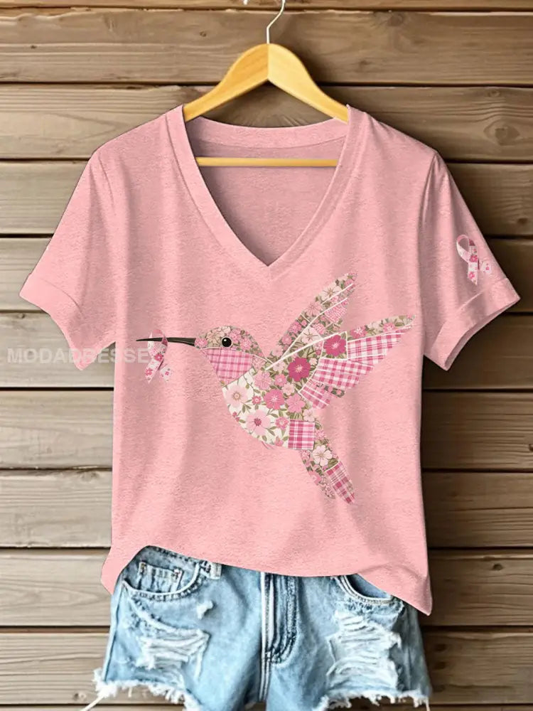 Kvinnors rosa kolibri Print T shirt rosa / S