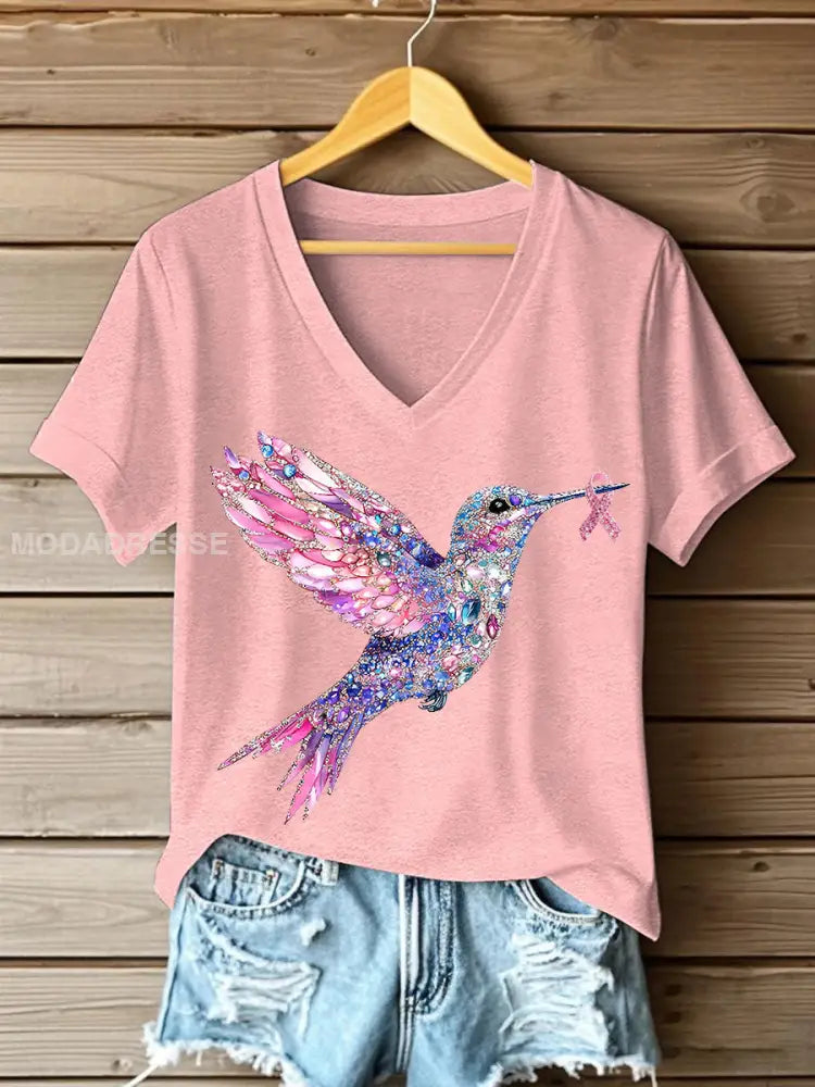 Kvinnors rosa kolibri Print T shirt rosa / S
