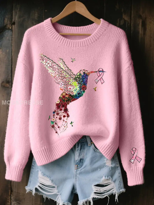 Kvinnors rosa kolibri Skriv ut Visa Casual Topp runk / S