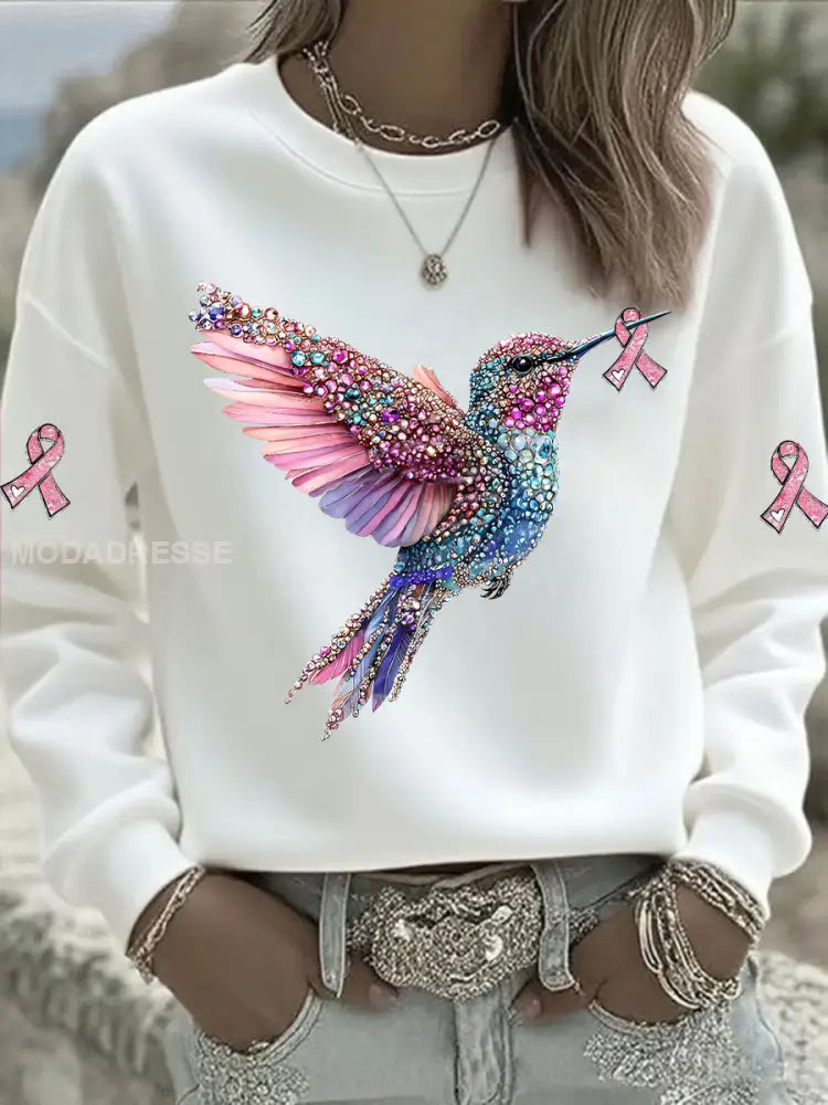 Kvinnors rosa kolibri tryckt tryckt vit / S