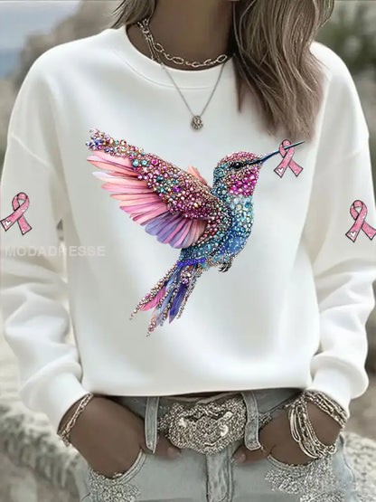 Kvinnors rosa kolibri tryckt tryckt vit / S