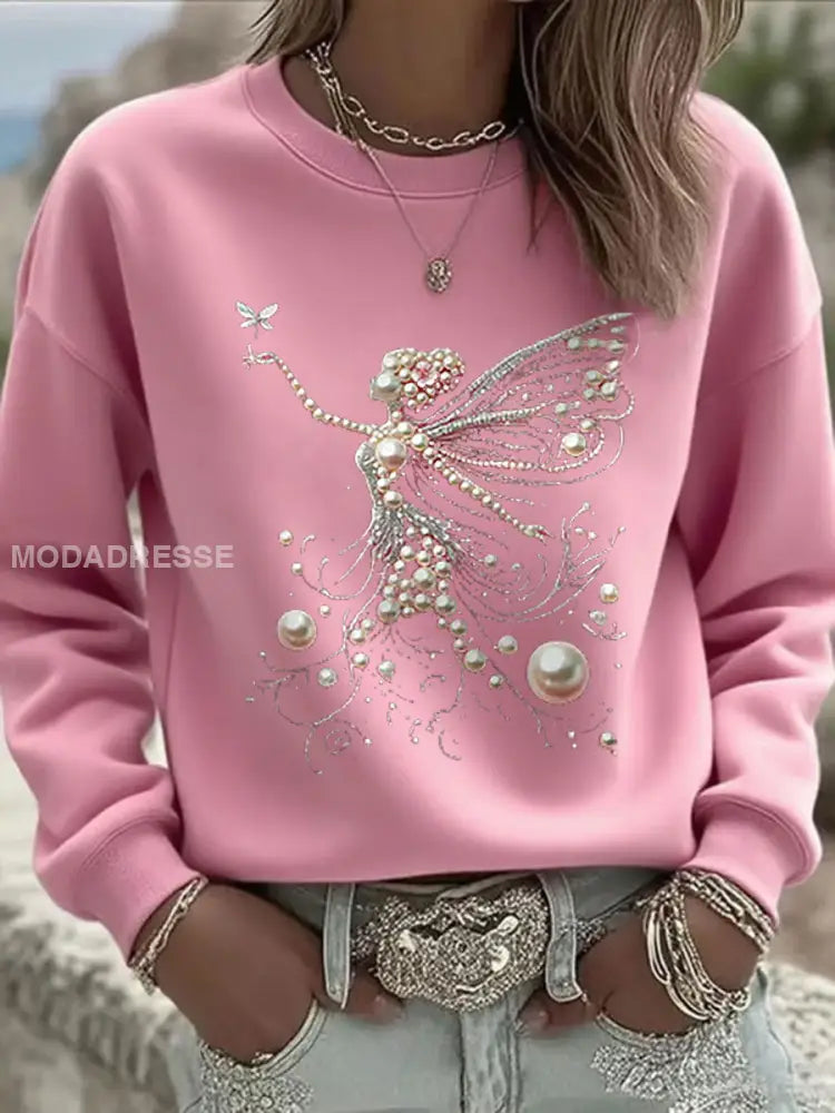 Kvinnors rosa pärla Print Casual Sweatshirt rost / S