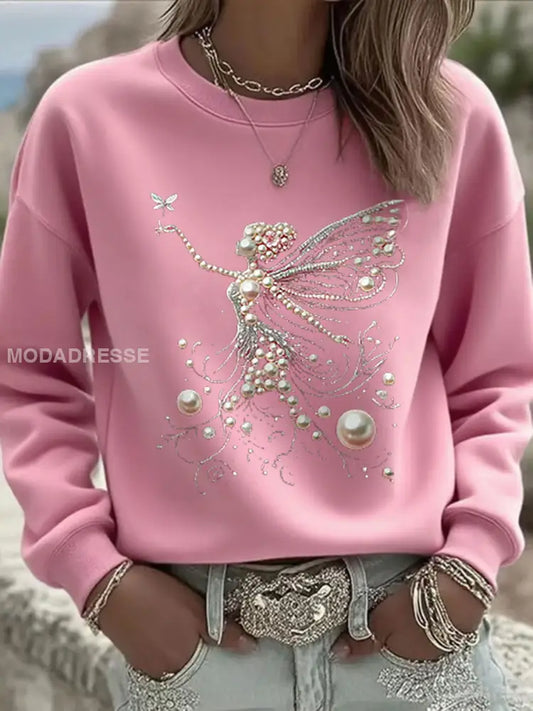 Kvinnors rosa pärla Print Casual Sweatshirt rost / S