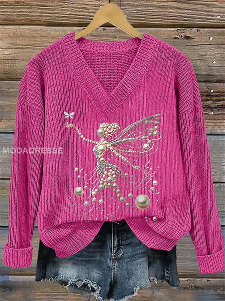 Kvinnors rosa pärla Print Casual Topp rosröd / S