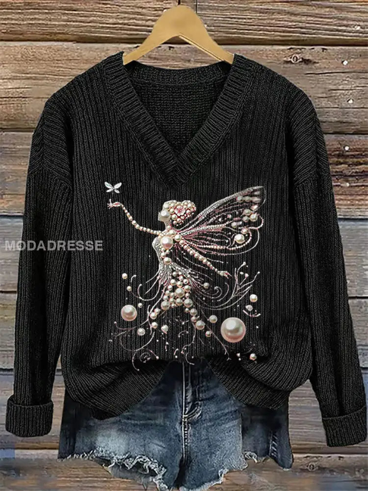Kvinnors rosa pärla Print Casual Topp svart / S