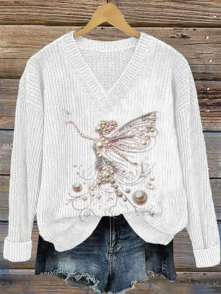 Kvinnors rosa pärla Print Casual Topp vitt / S